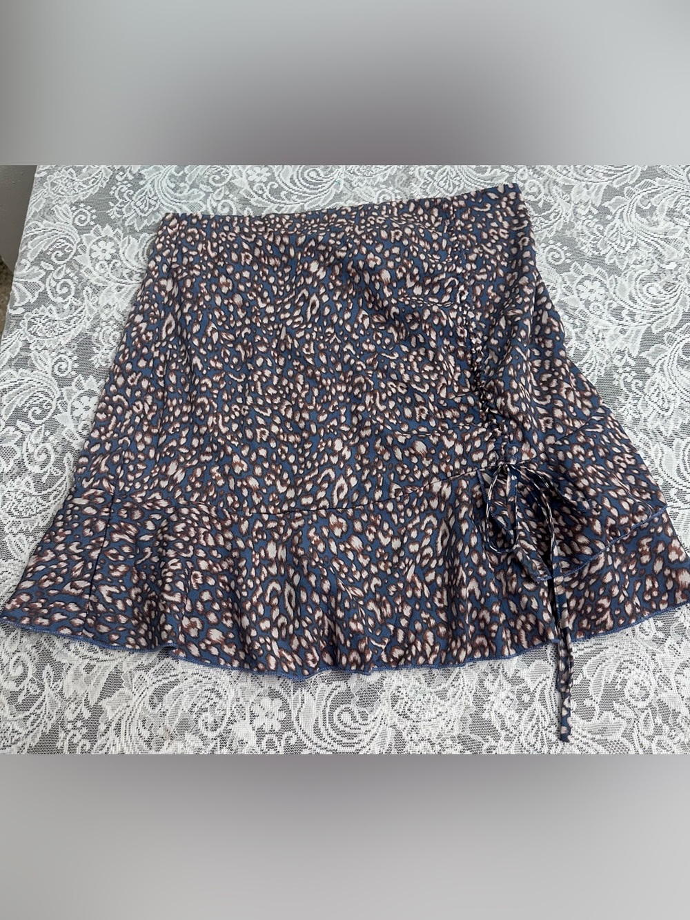 SHEIN Blue Leopard Print Tie Waist Skirt L